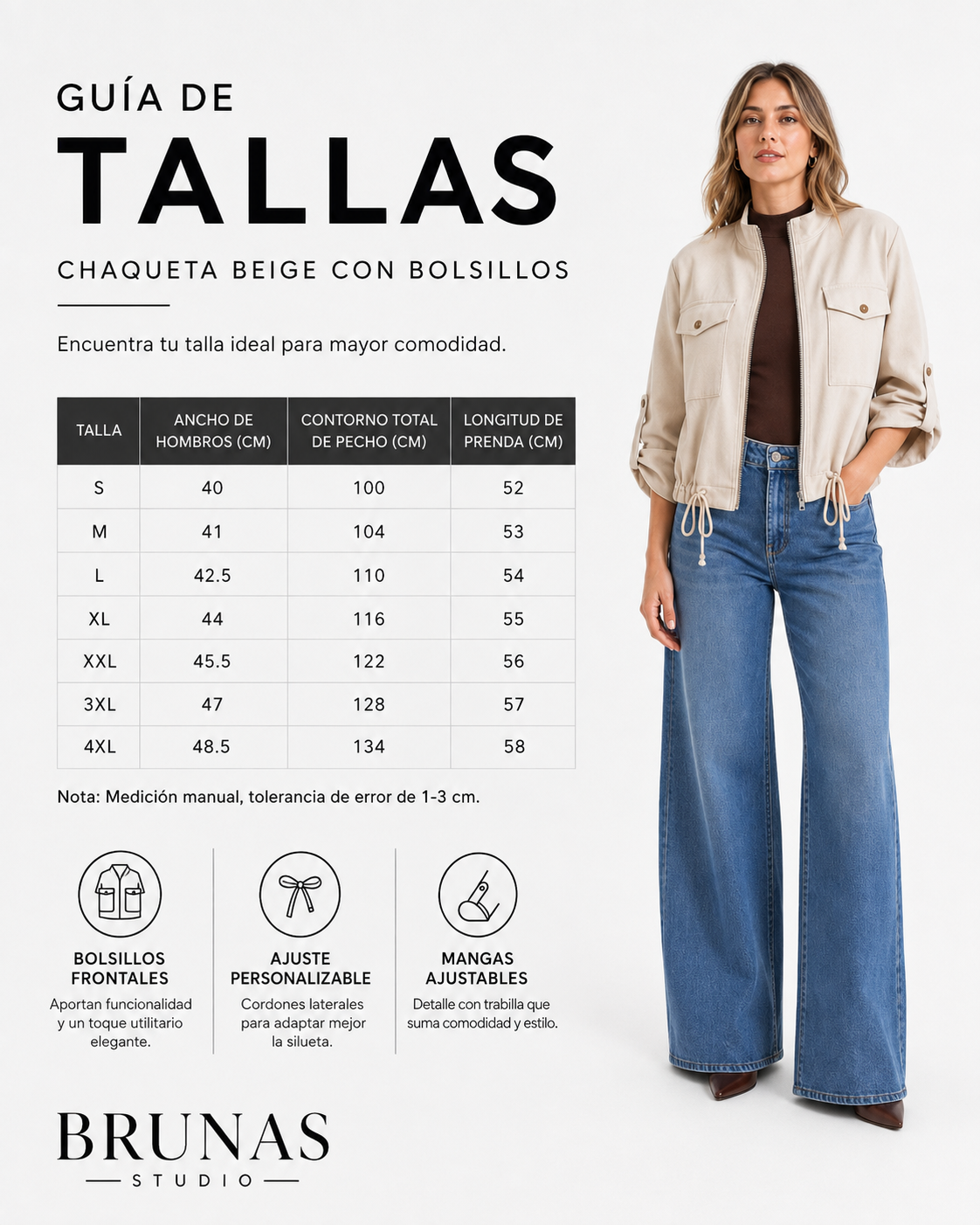 Cazadora Bolsillo Manga Enrollada