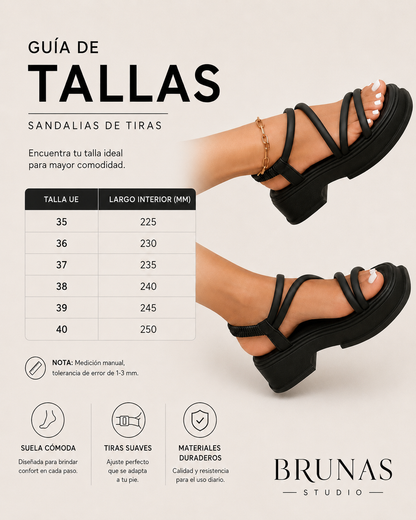 Sandalias Taco Grueso Plataforma - Negras