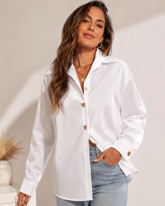 Camisa Botones Corazón - Blanca