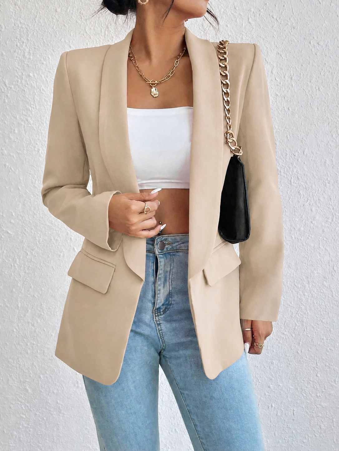 Blazer Casual Solapa Cruzada - Beige