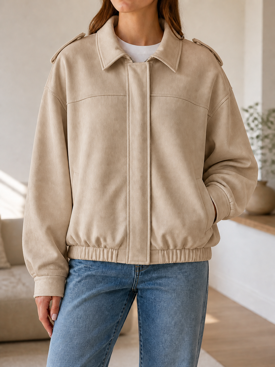 Chaqueta Bomber Ante - Verde Militar - Beige