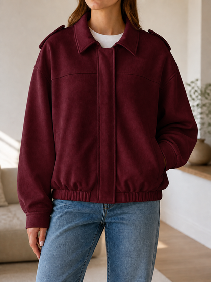 Chaqueta Bomber Ante - Verde Militar - Burdeo