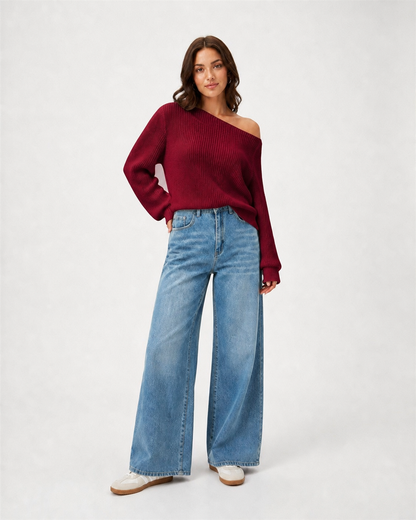 Sweater Off Shoulder Petite - Blanco - Burdeo