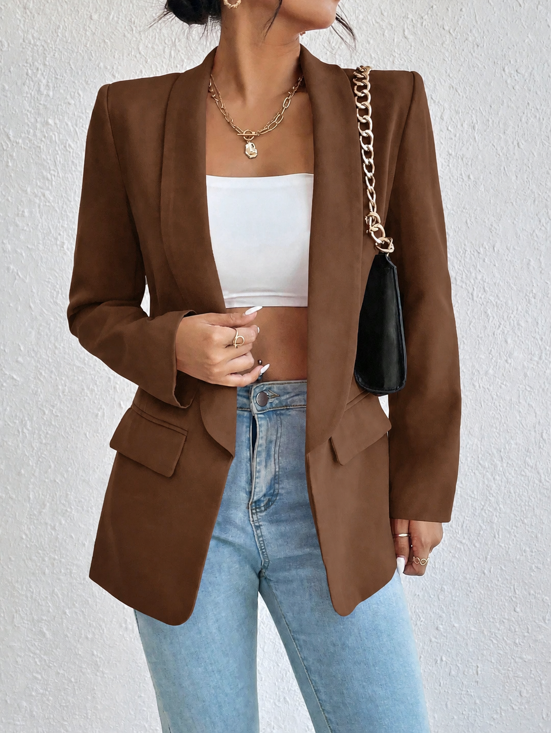Blazer Casual Solapa Cruzada - Café