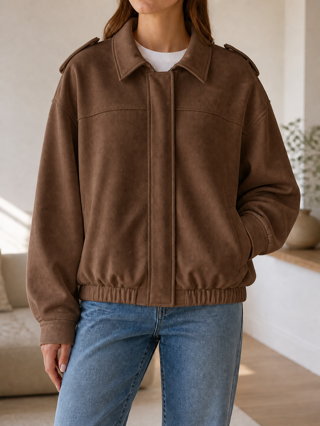 Chaqueta Bomber Ante - Verde Militar - Café