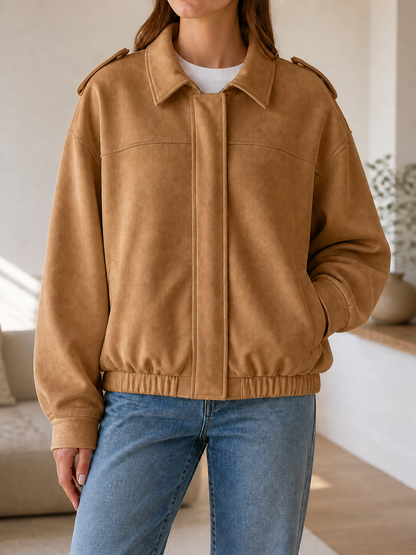 Chaqueta Bomber Ante - Verde Militar - Camel