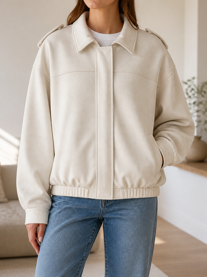 Chaqueta Bomber Ante - Verde Militar - Crema