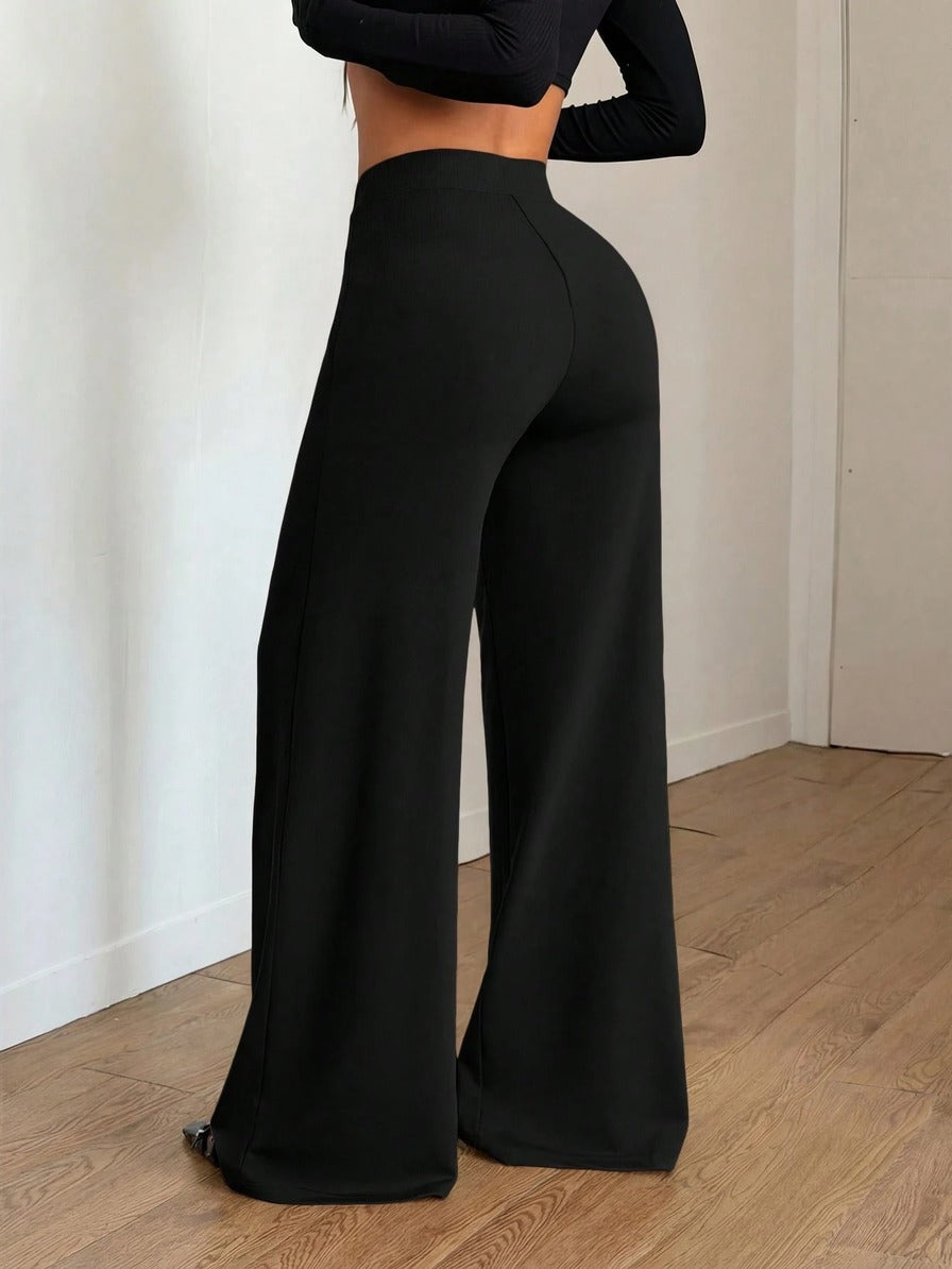 Detalle de Pantalón Palazzo Pierna Ancha Cintura Alta - Negro