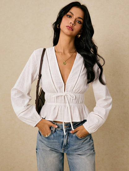 Blusa Bohemia Escote V - Blanca