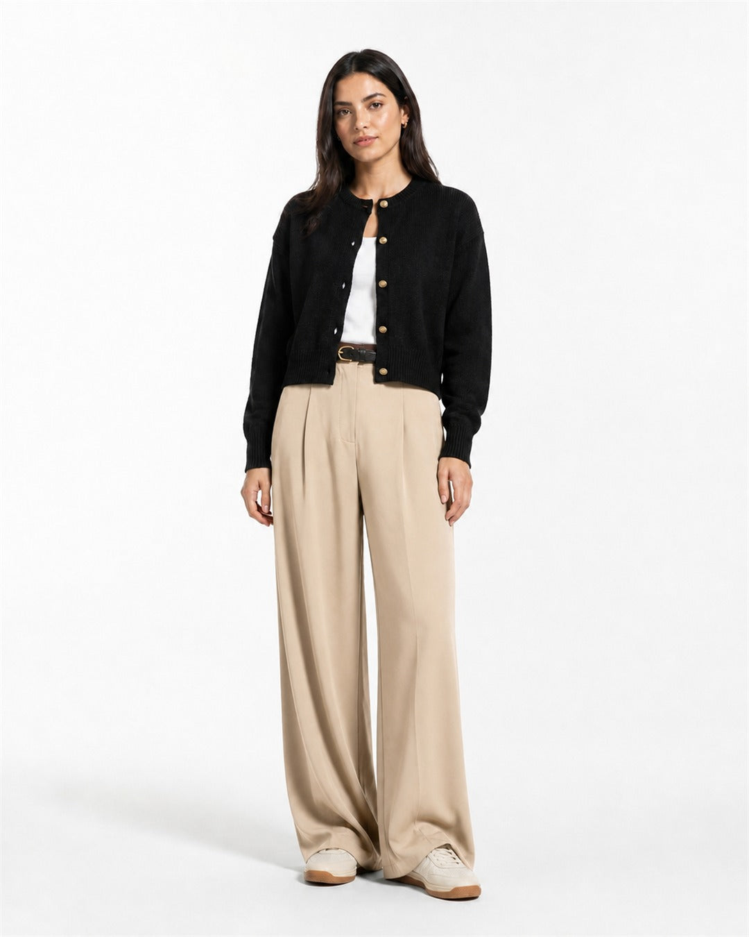 Pantalón Pierna Ancha Con Cinturón beige - foto 1
