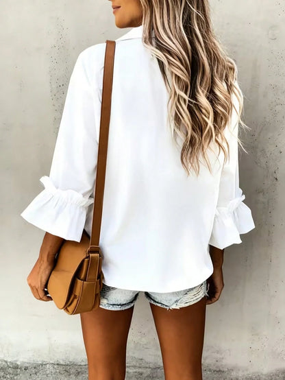 Blusa Cuello Botones Manga 3/4 - Blanca