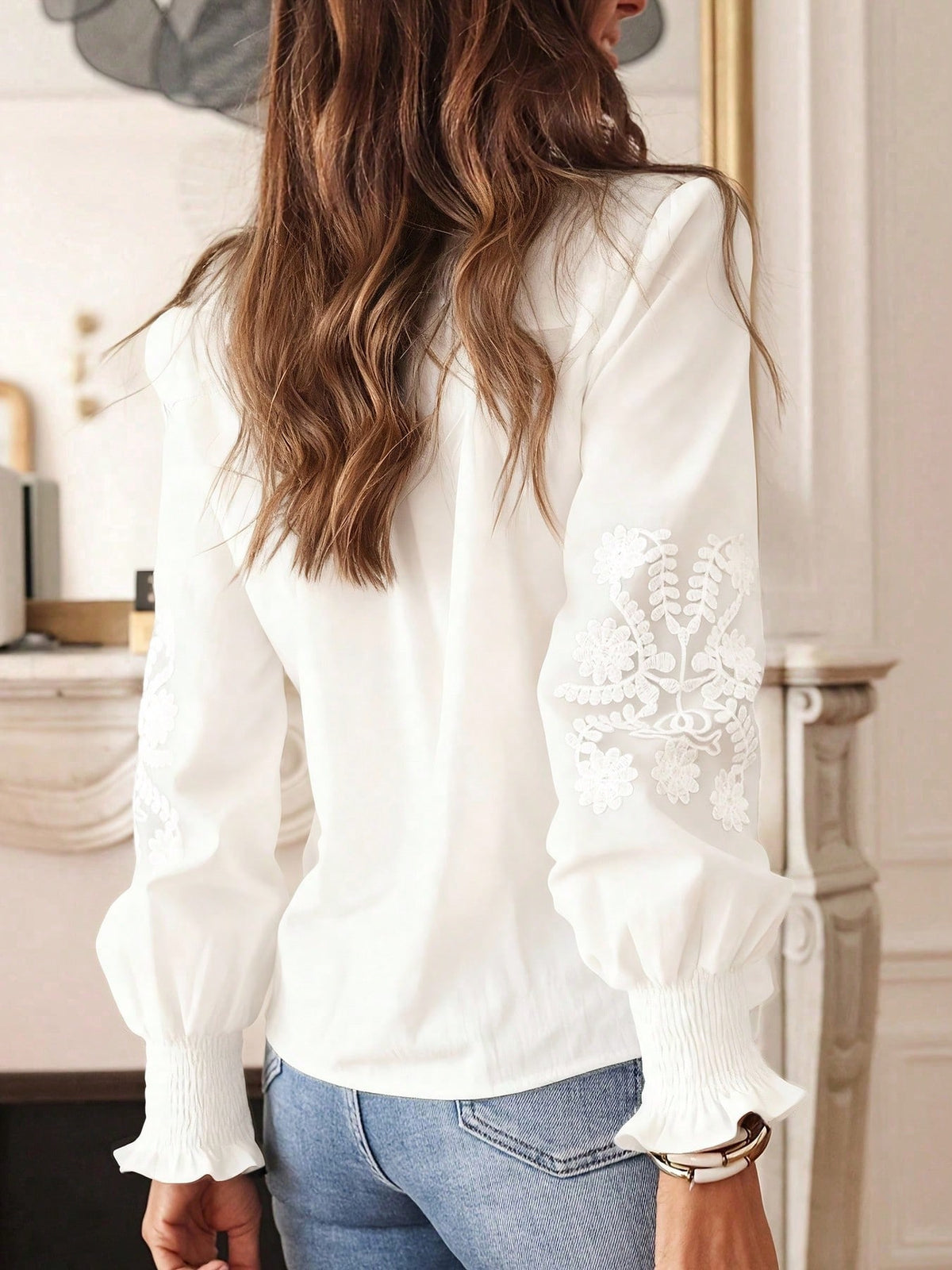 Camisa Floral Bordada - Blanca
