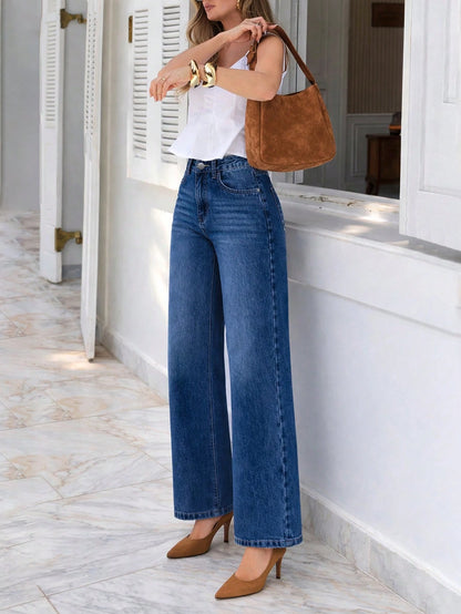 Jeans Pierna Ancha Cintura Elástica