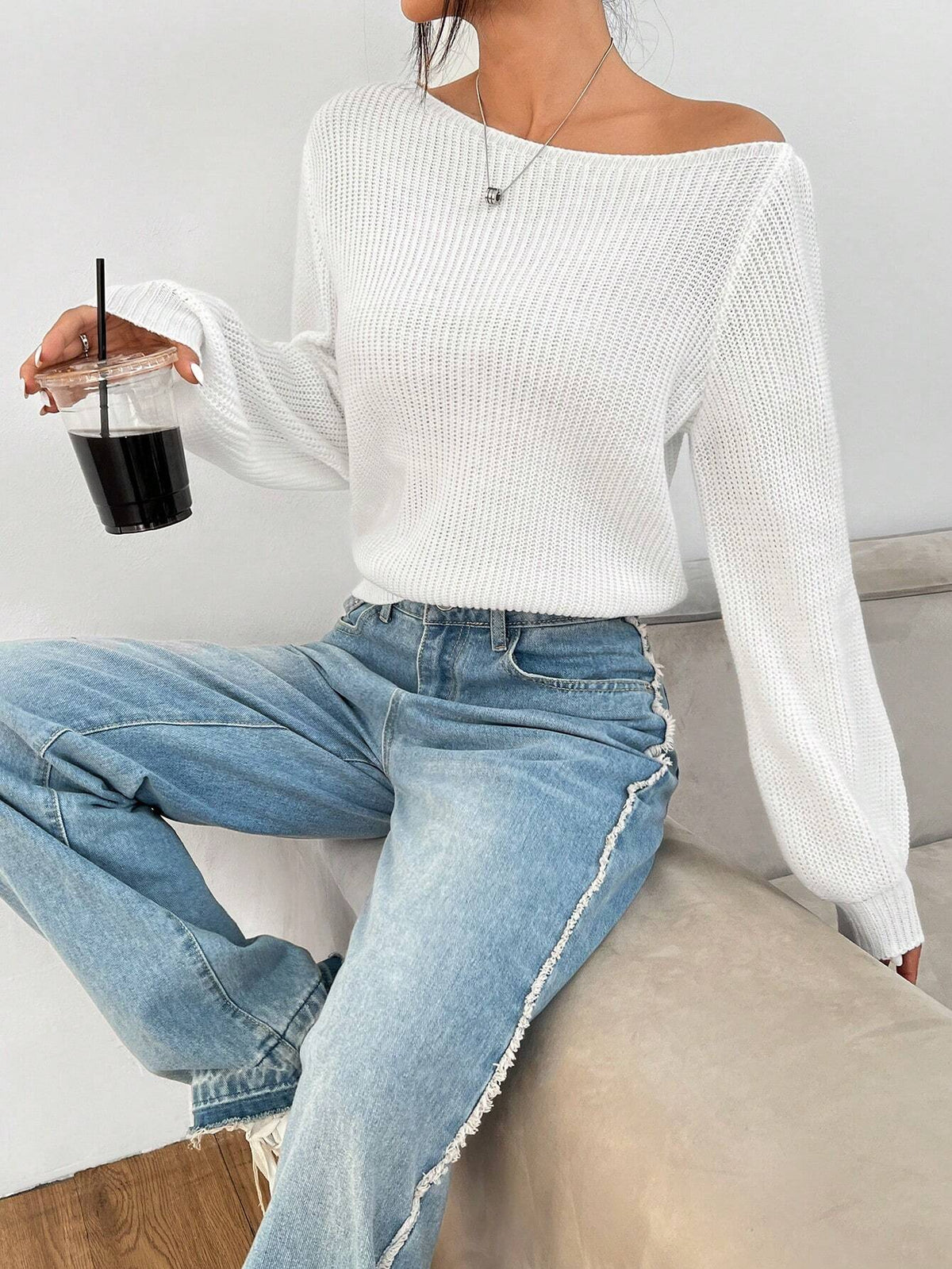 Sweater Off Shoulder Petite - Blanco