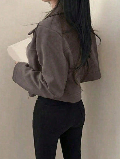 Chaqueta Ante Solapa Cremallera - Café