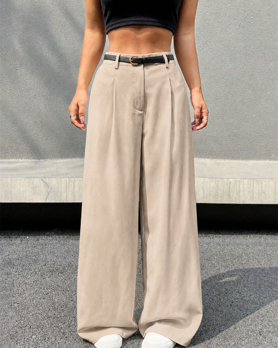 Pantalón Pierna Ancha Con Cinturón beige - foto 6