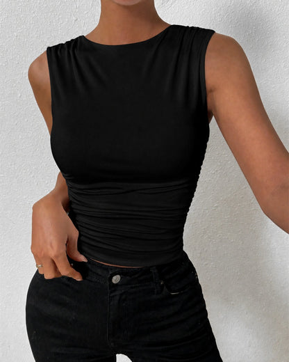 Camisola Plisada Cuello Redondo negra - foto 6