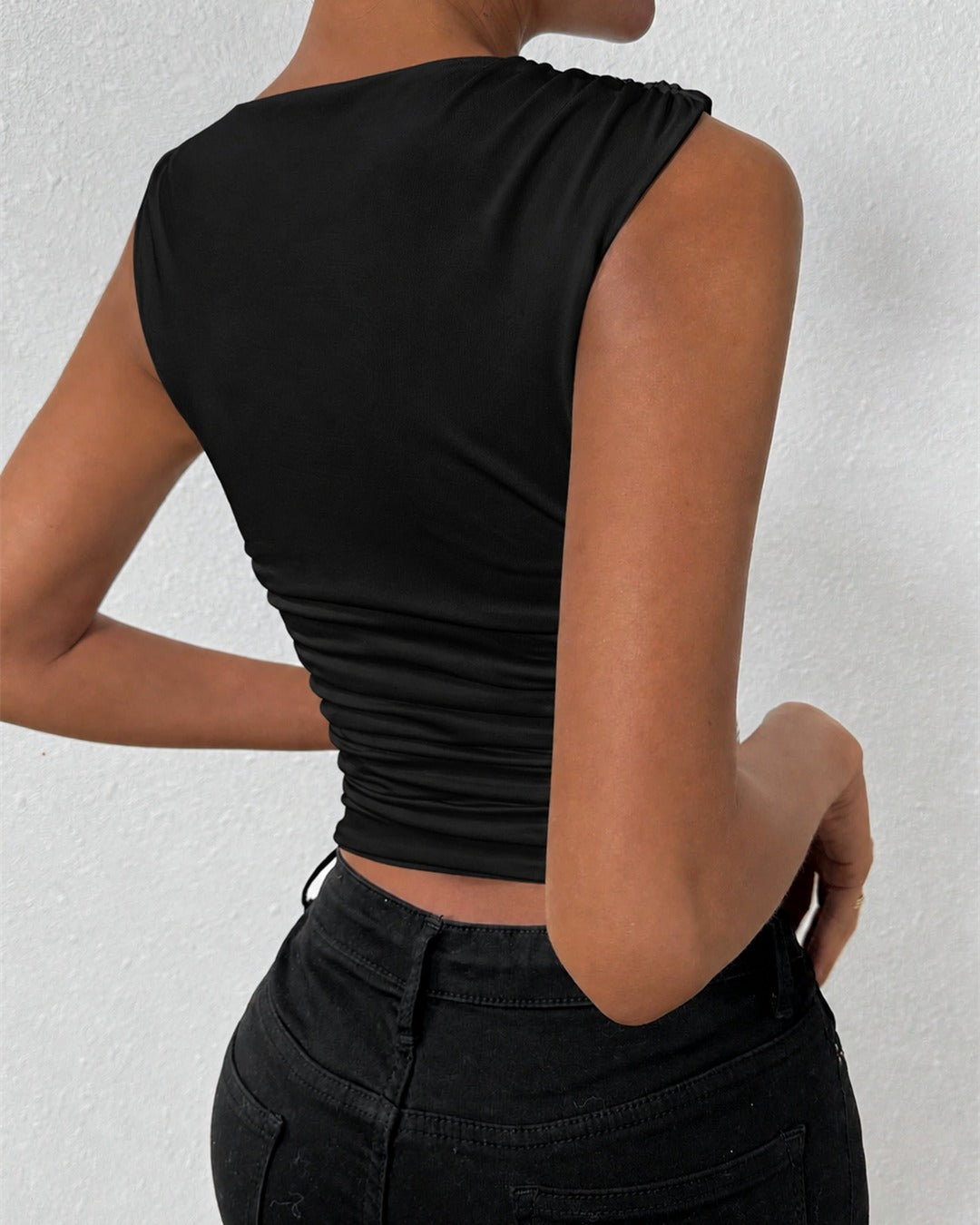 Camisola Plisada Cuello Redondo negra - foto 7