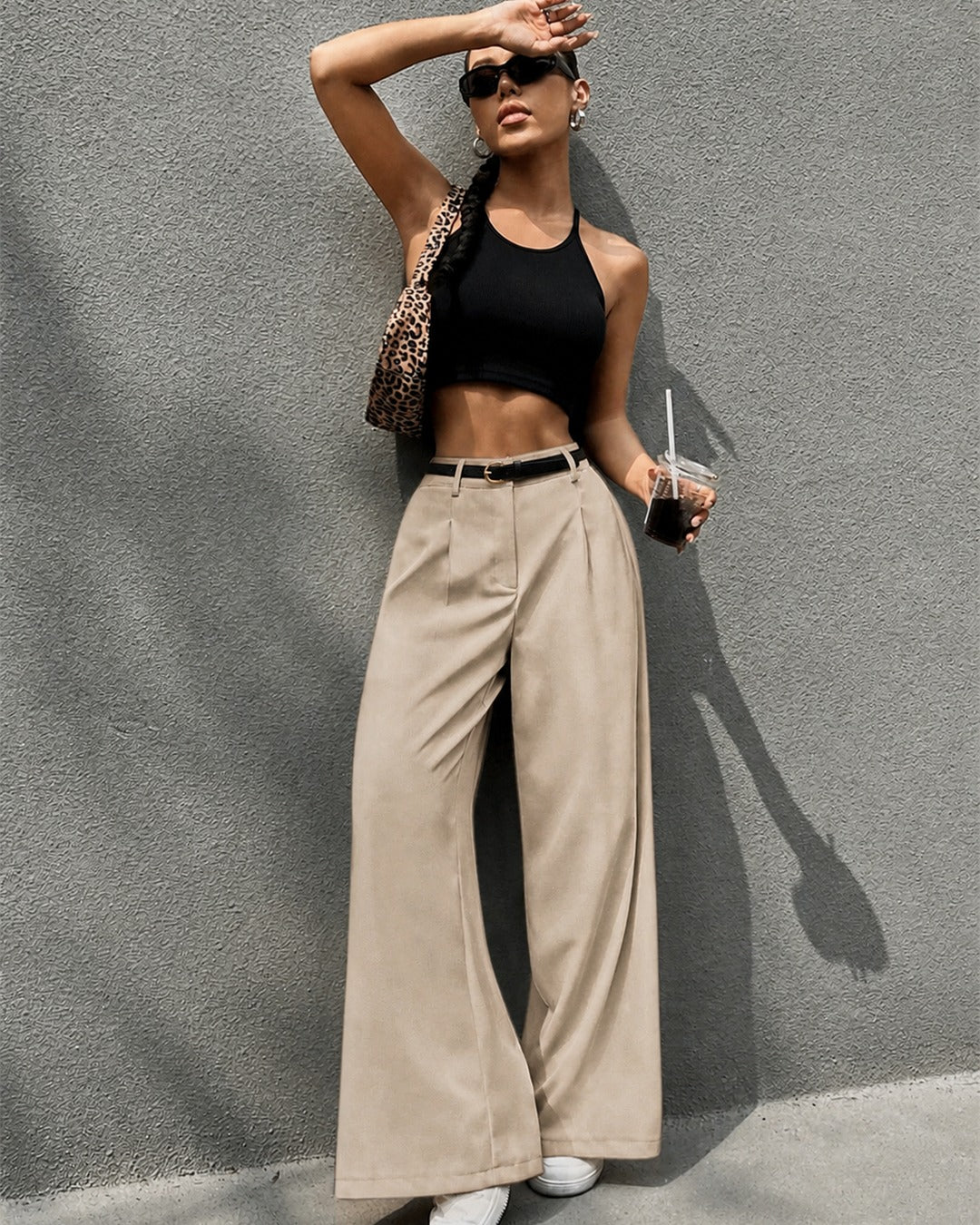 Pantalón Pierna Ancha Con Cinturón beige - foto 7