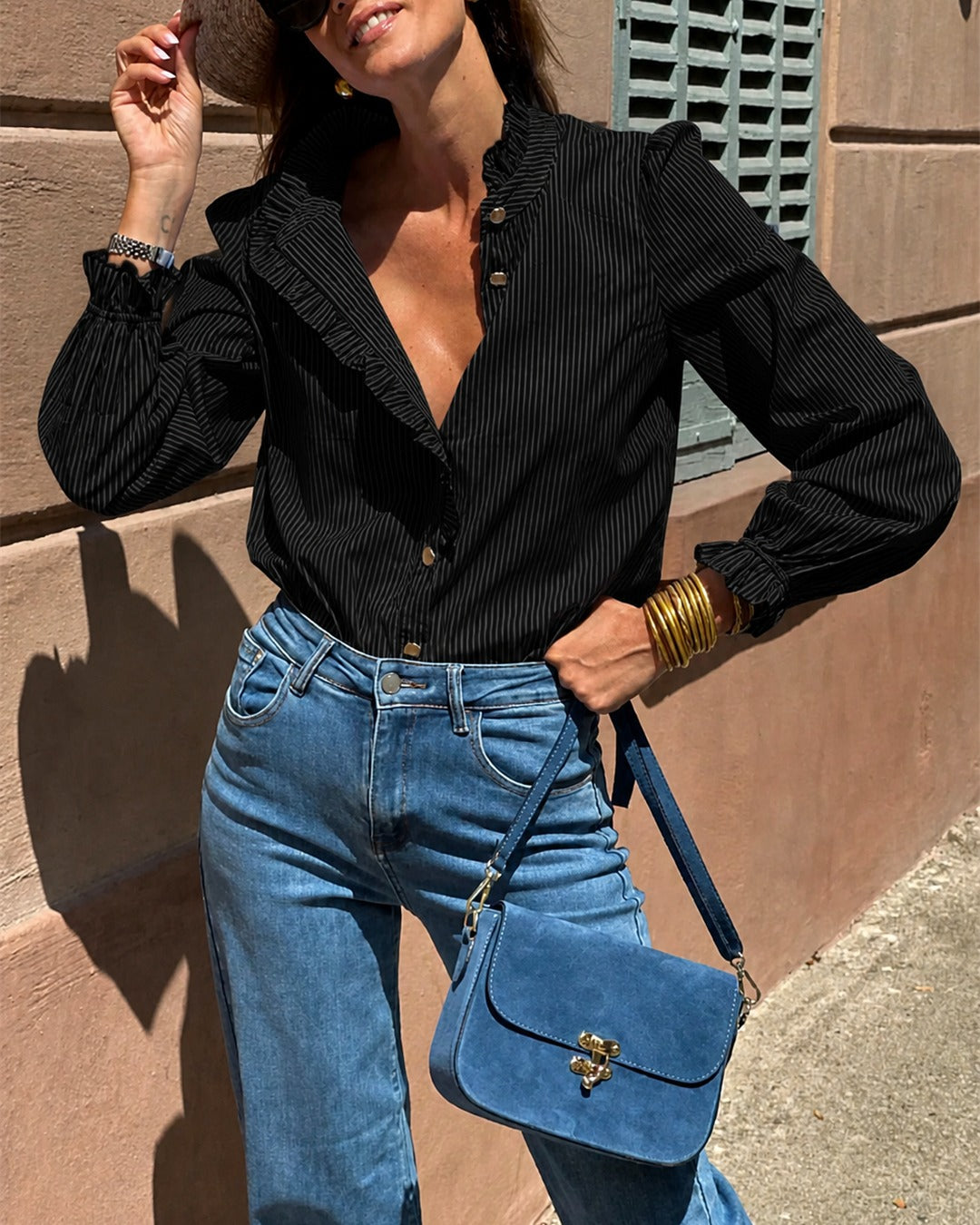 Blusa Tejida Cuello Volantes negra - foto 8
