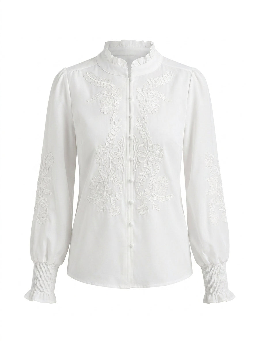 Camisa Floral Bordada - Blanca