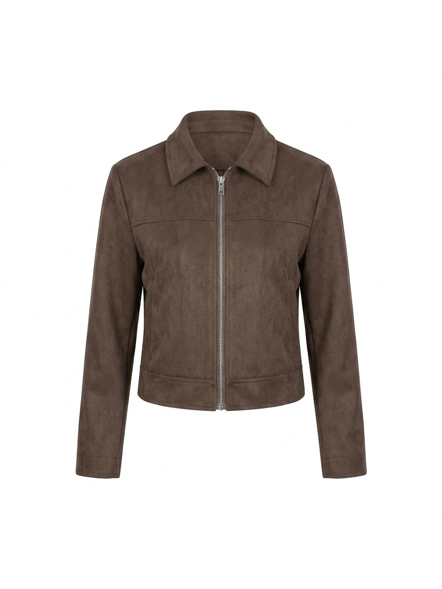 Chaqueta Ante Solapa Cremallera - Café