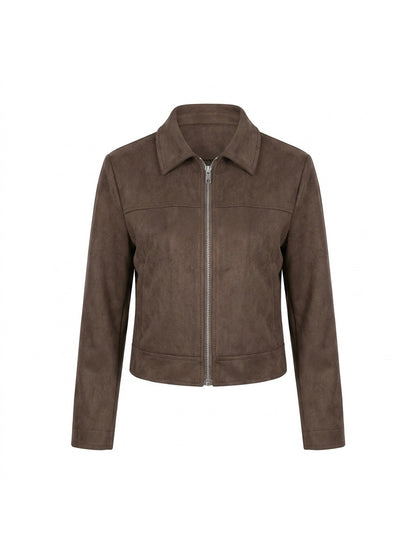Chaqueta Ante Solapa Cremallera - Café