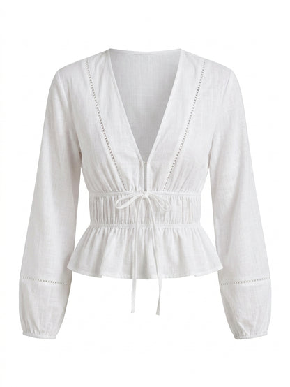Blusa Bohemia Escote V - Blanca