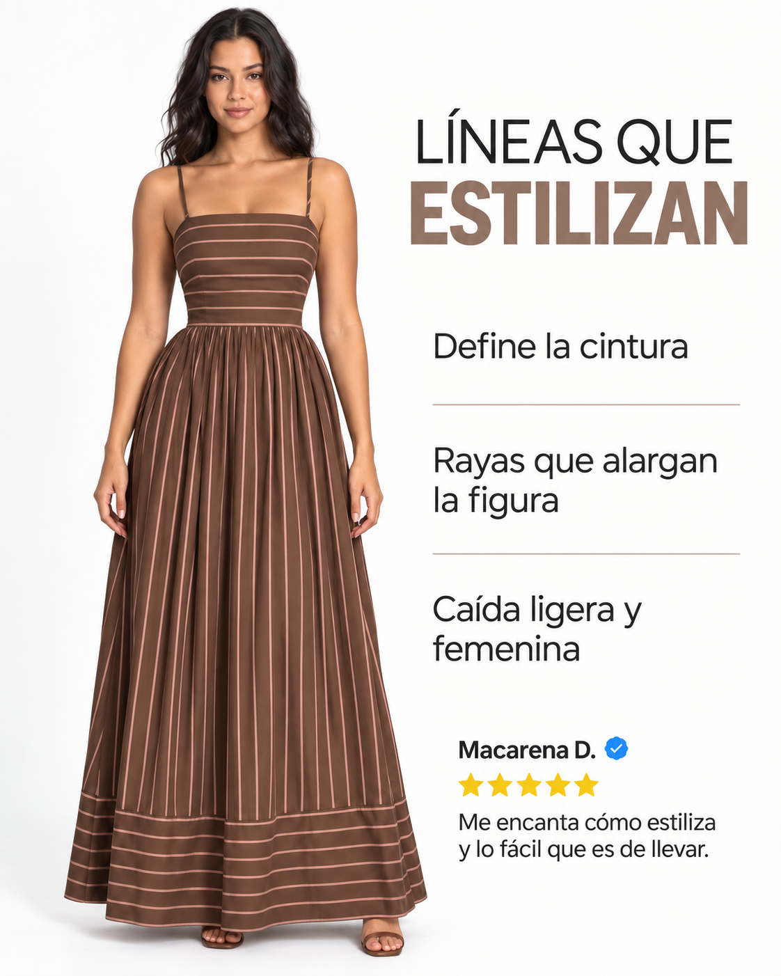 Vestido Maxi Verona Rayas Moka — detalle 4