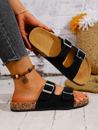 Sandalias Easyfit Doble Hebilla - Beige - Negro