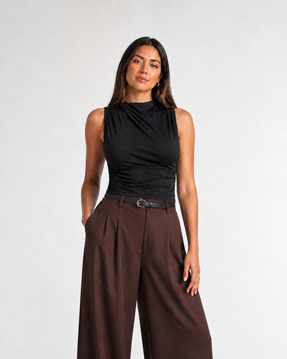 Tank Ari Top Cuello Plisado - Negro