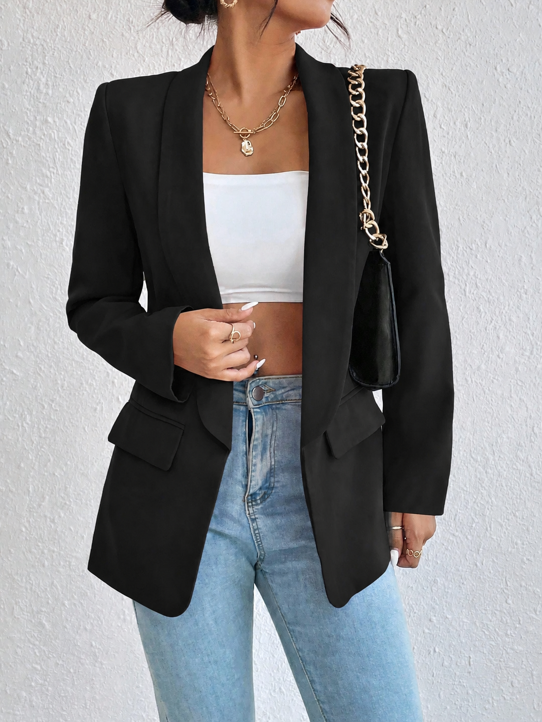 Blazer Casual Solapa Cruzada - Negro