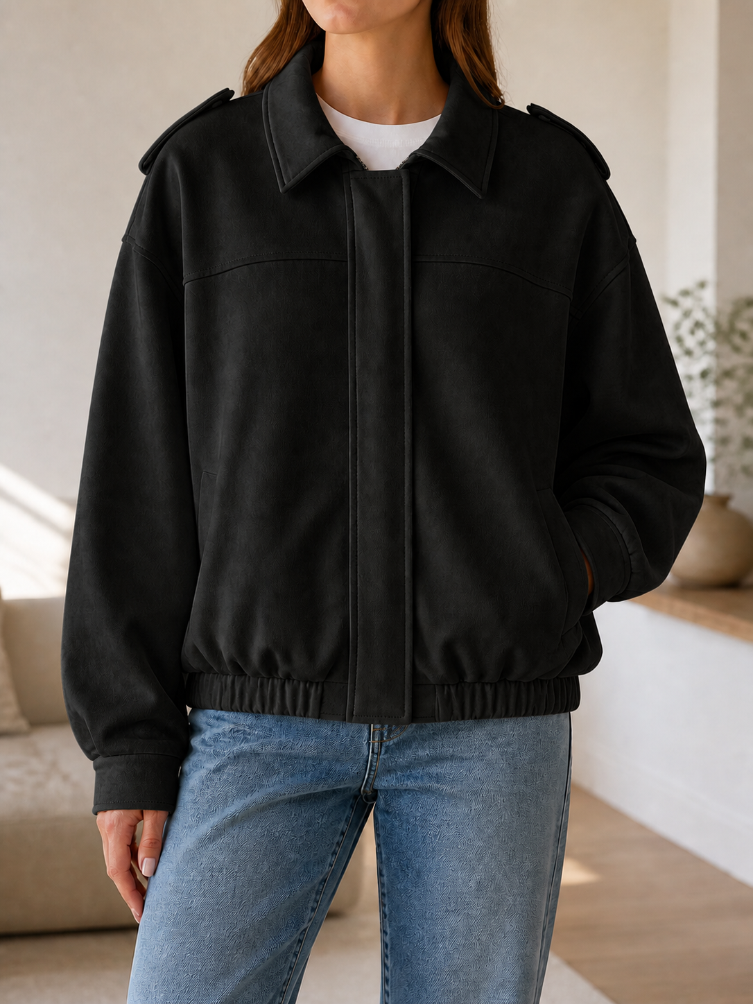 Chaqueta Bomber Ante - Verde Militar - Negro