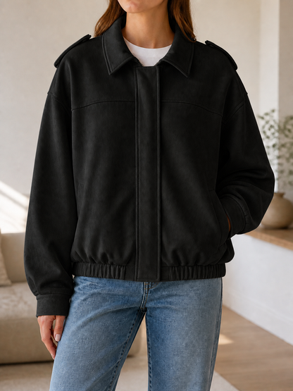 Chaqueta Bomber Ante - Verde Militar - Negro