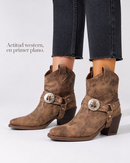 Botas western cuero tacón café - hero