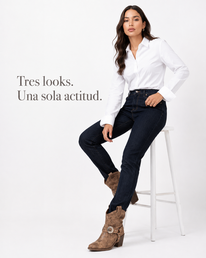 Botas western café look completo