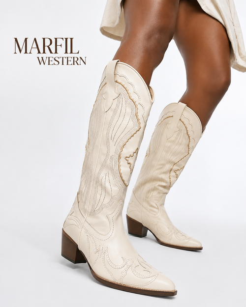Botas western bordadas caña alta crema - hero