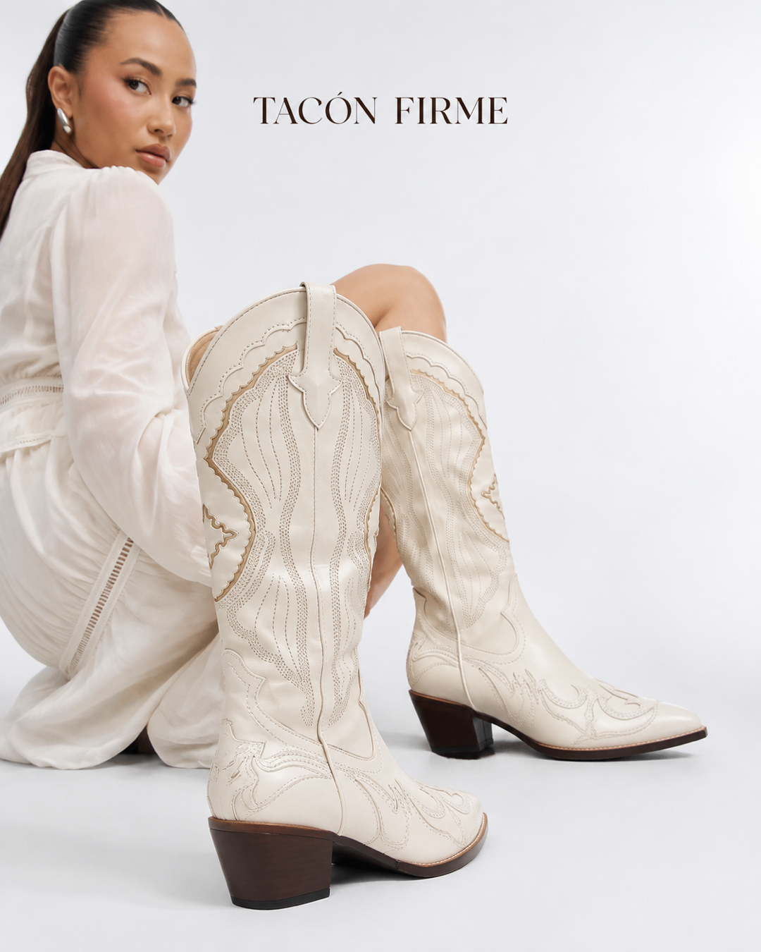 Botas western crema tacón