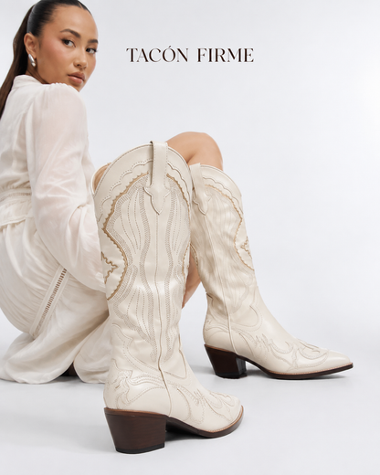 Botas western crema tacón