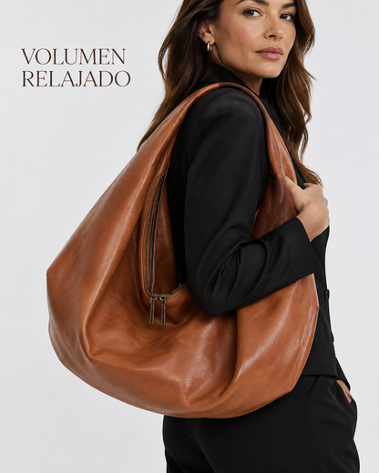 Bolso hobo cuero bandolera café - hero