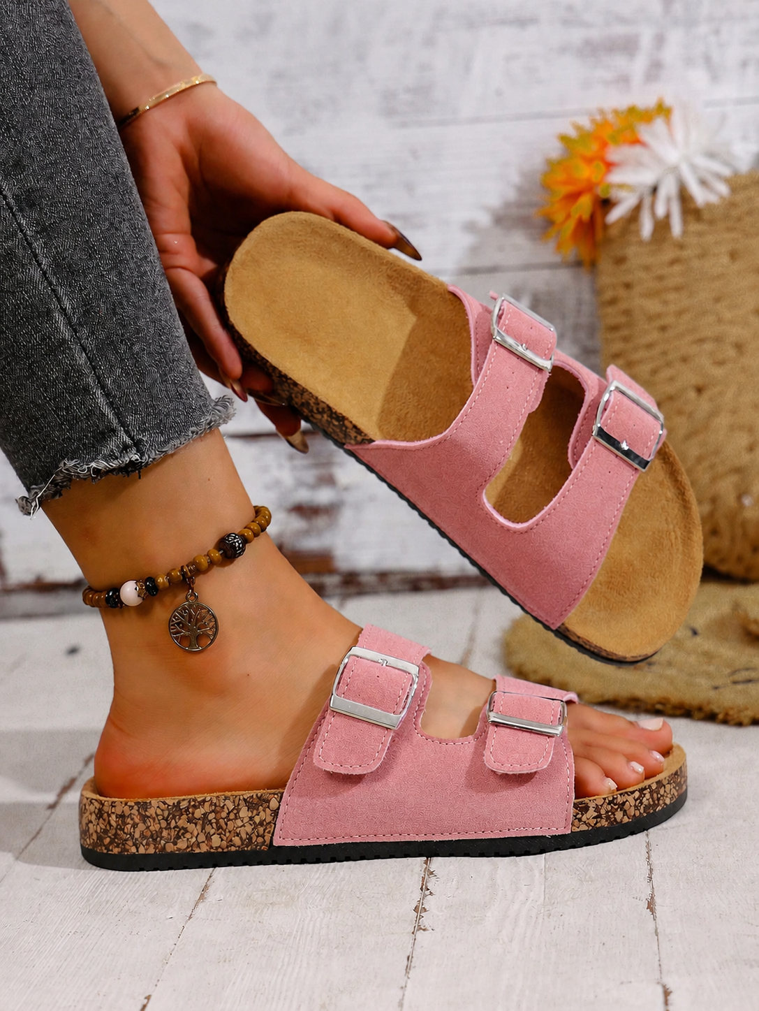 Sandalias Easyfit Doble Hebilla - Beige - Rosado