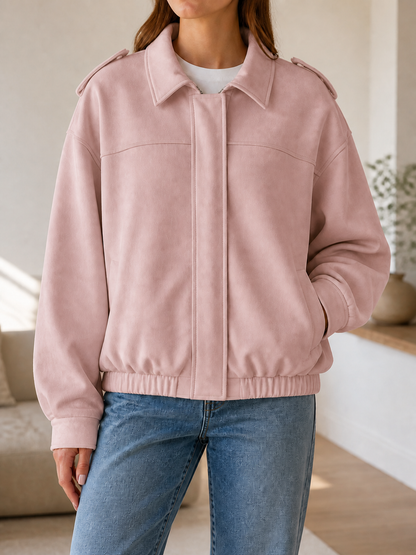 Chaqueta Bomber Ante - Verde Militar - Rosado