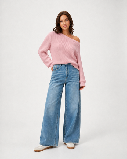 Sweater Off Shoulder Petite - Blanco - Rosado